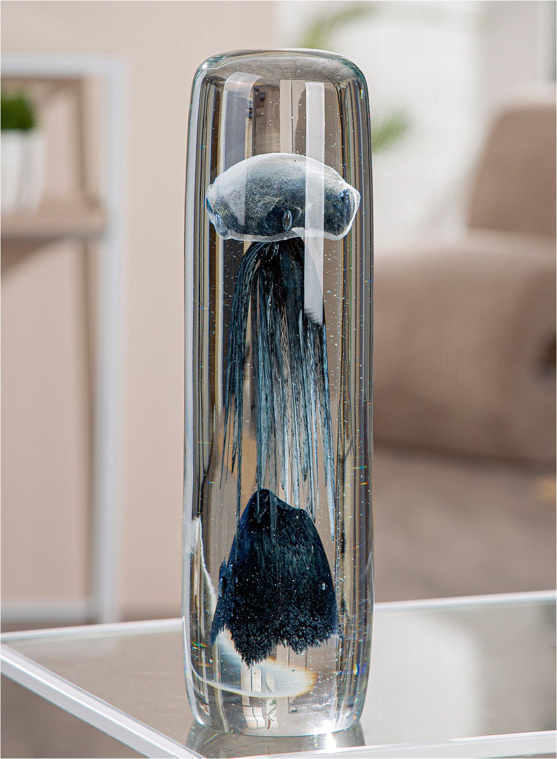 GILDE Skulptur Dekoobjekt Qualle transparent (1 St), Meeresdeko Meerestier maritim Glasdekofigur Tischdekoration