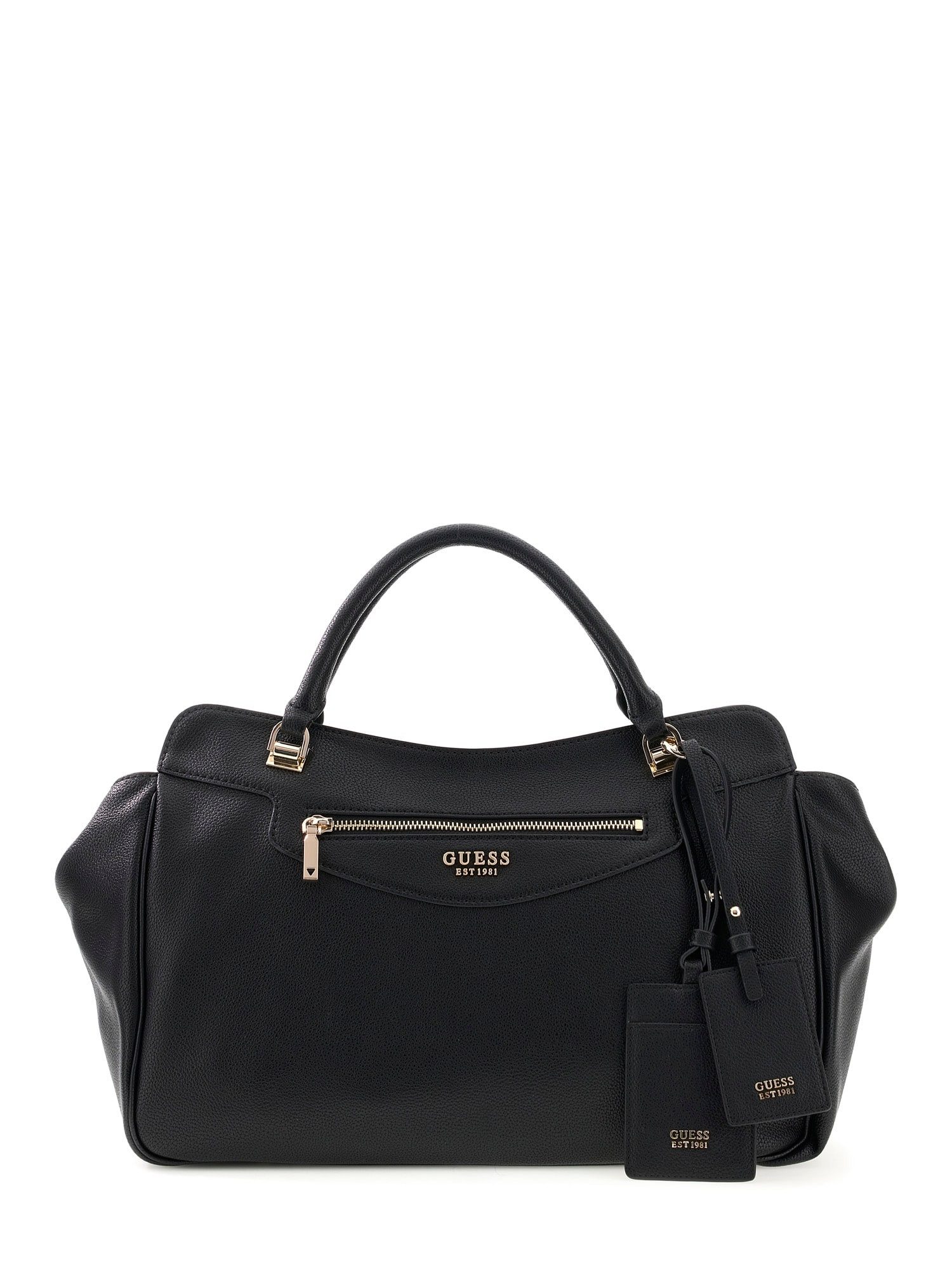 Guess Umhängetasche ANTONIA SATCHEL (Set, Abnehmbarer Bag Charm), Tragetasche, Schultertasche mit Reißverschluss-Außenfach