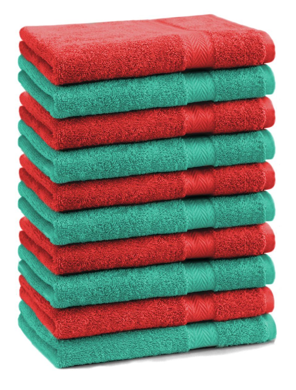 Betz Gästehandtücher 10 Stück Gästehandtücher Premium 100% Baumwolle Gästetuch-Set 30x50 cm Farbe smaragdgrün und rot, 100% Baumwolle
