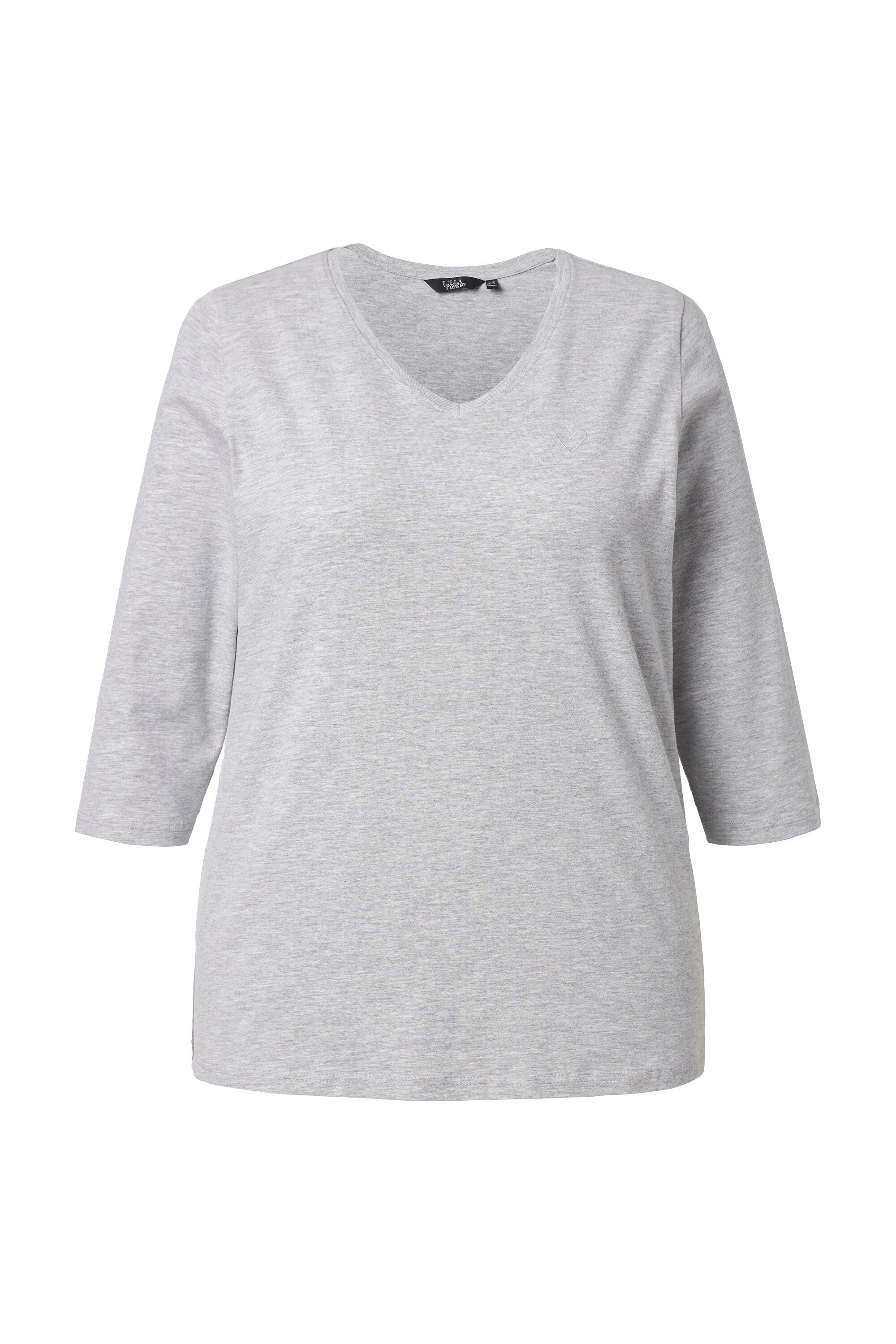 Ulla Popken T-Shirt Shirt Herzstickerei Classic V-Ausschnitt 3/4-Arm günstig online kaufen