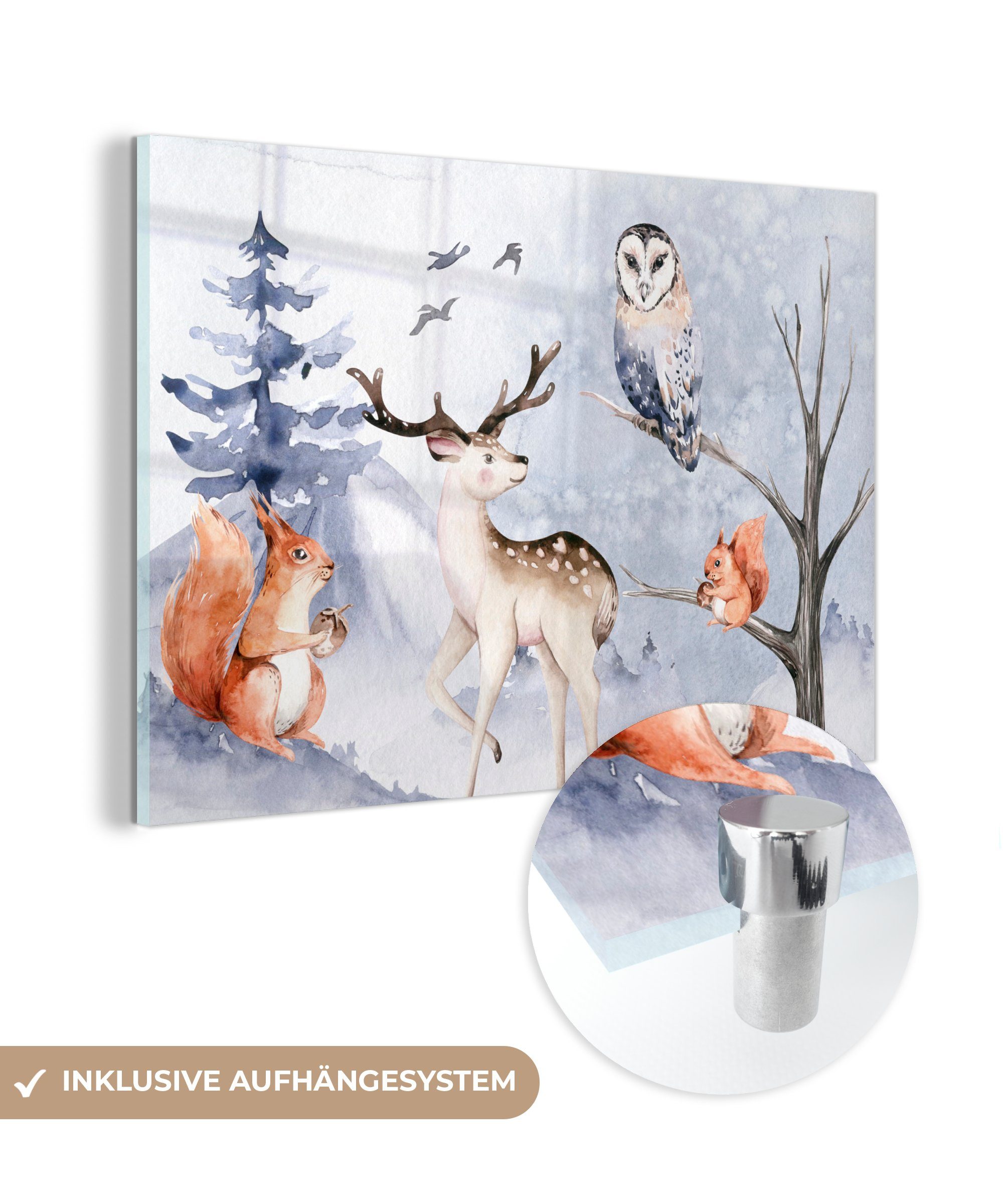 MuchoWow Acrylglasbild Winter - Schnee - Hirsche, (1 St), Acrylglasbilder Wohnzimmer & Schlafzimmer