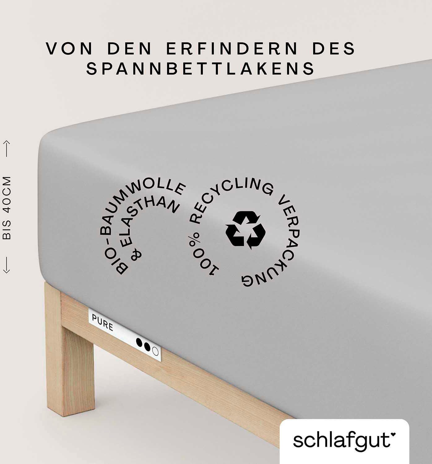 Schlafgut Spannbettlaken PURE BOXSPRING Bio-Baumwolle mit Elasthan, 170 g/m², Bettlaken, Jersey-Elasthan, Gummizug: rundum, (1 Stück), PREMIUM Boxspringbett Laken bis 40 cm Höhe, dehnbar blickdicht, straff