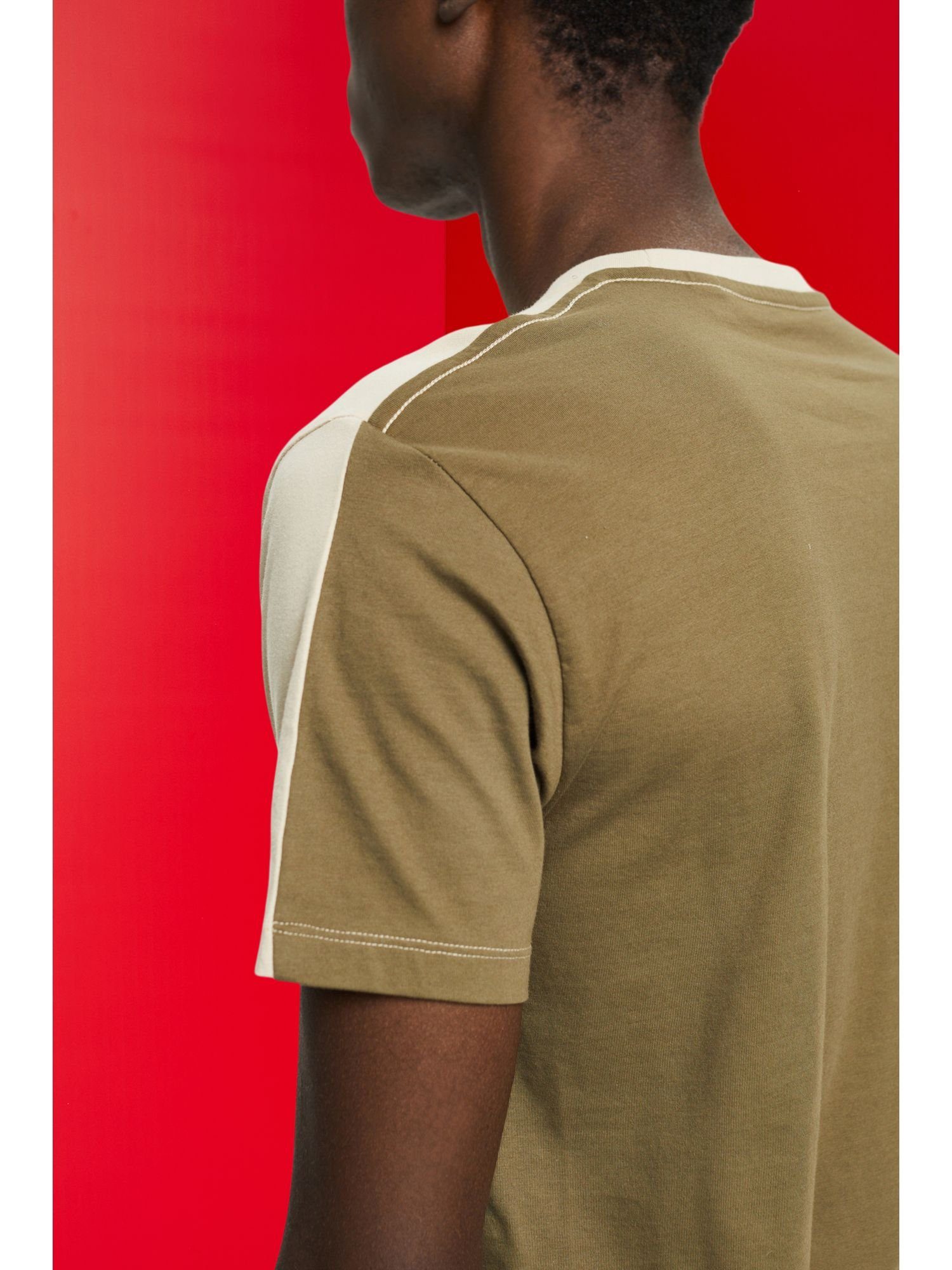edc Baumwolle T-Shirt Zweifarbiges aus by (1-tlg) TAUPE LIGHT Esprit T-Shirt