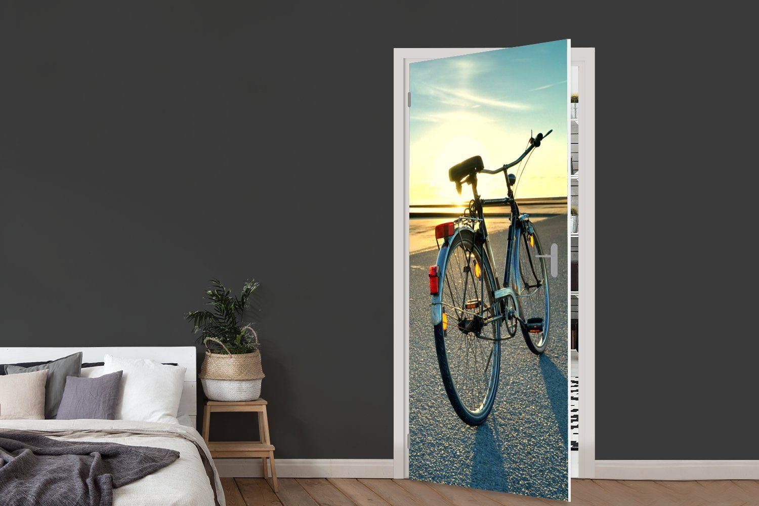 MuchoWow Türtapete Fahrrad bedruckt, - Tür, 75x205 Türaufkleber, Matt, Nordsee St), Sonnenuntergang, - cm Fototapete für (1