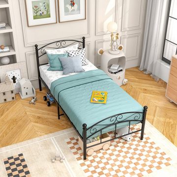 WISHDOR Metallbett Metallbett Einzelbett Bett mit Lattenrost ohne Matratze (90x190cm Schwarz), mit Lattenrost, Elegantes schwarz, für Schlafzimmer Kinderzimmer