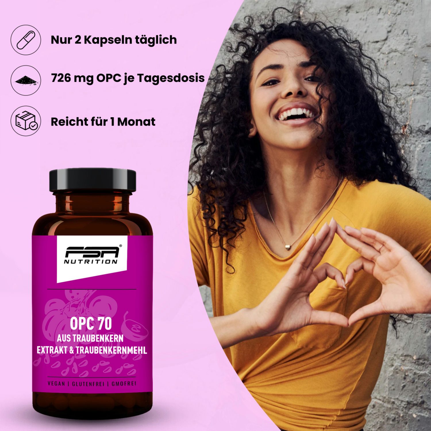 FSA NUTRITION OPC 70 aus Traubenkern Extrakt & Traubenkernmehl im Glas Kapseln, 60 er 60 St., 52 g