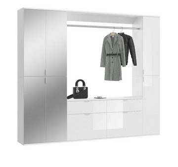 xonox.home Garderoben-Set ProjektX, (Flurgarderobe in weiß Hochglanz mit Spiegeltüren, 212 x 193 cm), Komplett-Set mit variabler Inneneinteilung