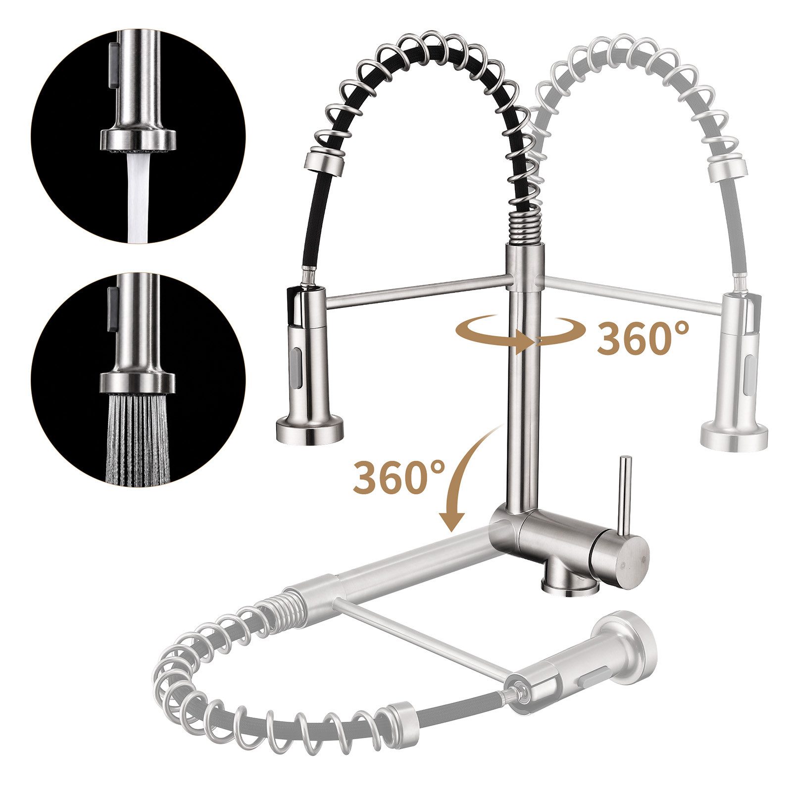 HOMELODY Küchenarmatur Vorfenster Wasserhahn, 360° Drehbare, Unterfenster Klappbar 180° (Mischbatterie bad) Spültischarmatur,zwei Strahlarten,Edelstahl 304,Gebürstet