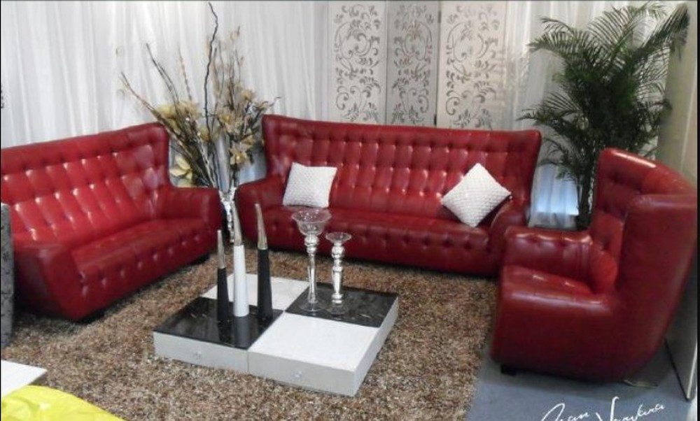 JVmoebel Chesterfield-Sofa Elegantes rotes Ledersofa Set mit hochwertiger Polsterung, Set, Made in Europa