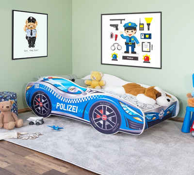 Alcube Autobett Racer (Komplett-Set Bett mit Matratze und Lattenrost), Kinderbett 70x140 cm PKW Polizei,Rennwagen-Design Autobett 70x140 cm
