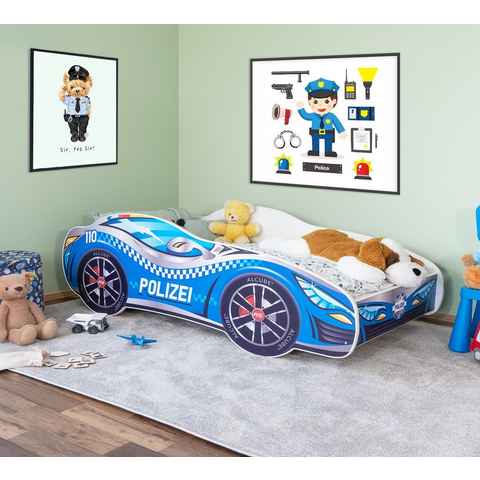 Alcube Autobett Racer (Komplett-Set Bett mit Matratze und Lattenrost), Kinderbett 70x140 cm PKW Polizei,Rennwagen-Design Autobett 70x140 cm