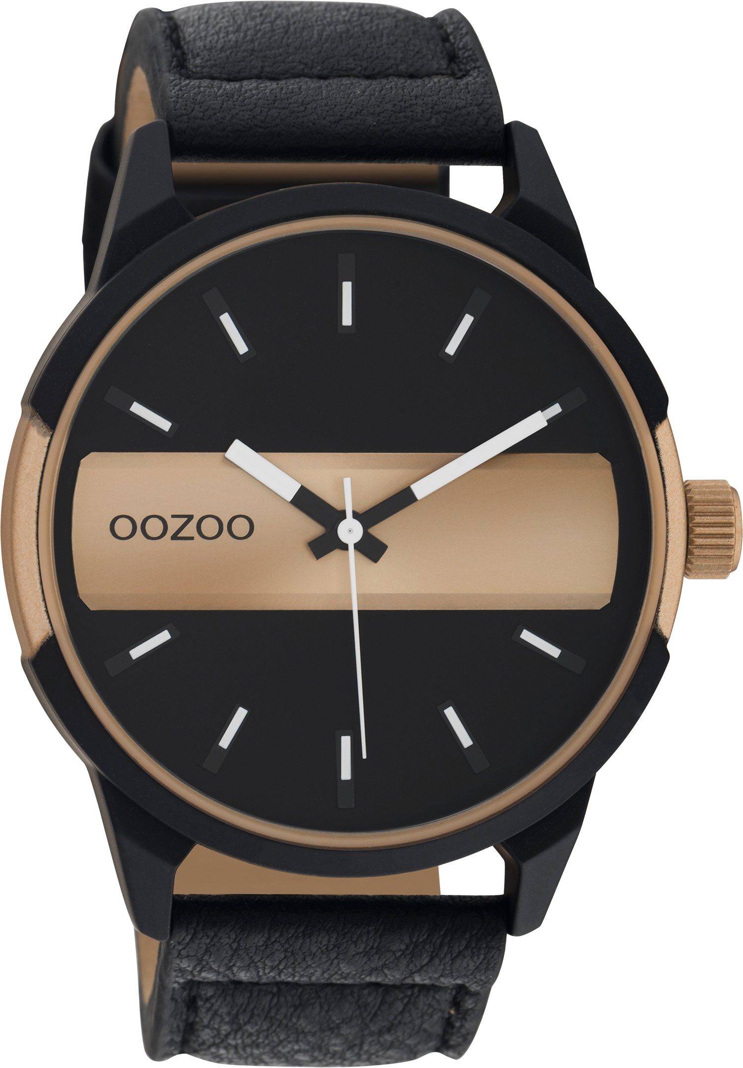 OOZOO Quarzuhr C11001, Metallgehäuse, schwarz-champagnerfarben  IP-beschichtet, Ø ca. 48 mm