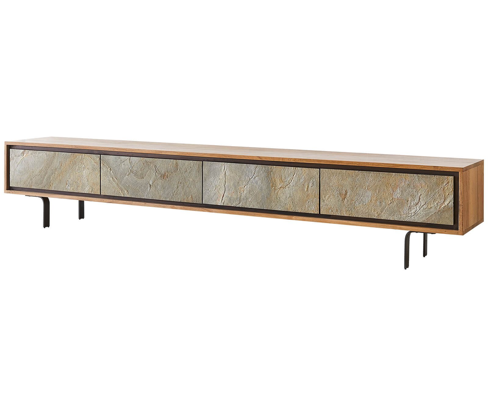 DELIFE Lowboard Juwelo, 220x35x40 Akazie Natur Stein Beine Schwarz günstig online kaufen