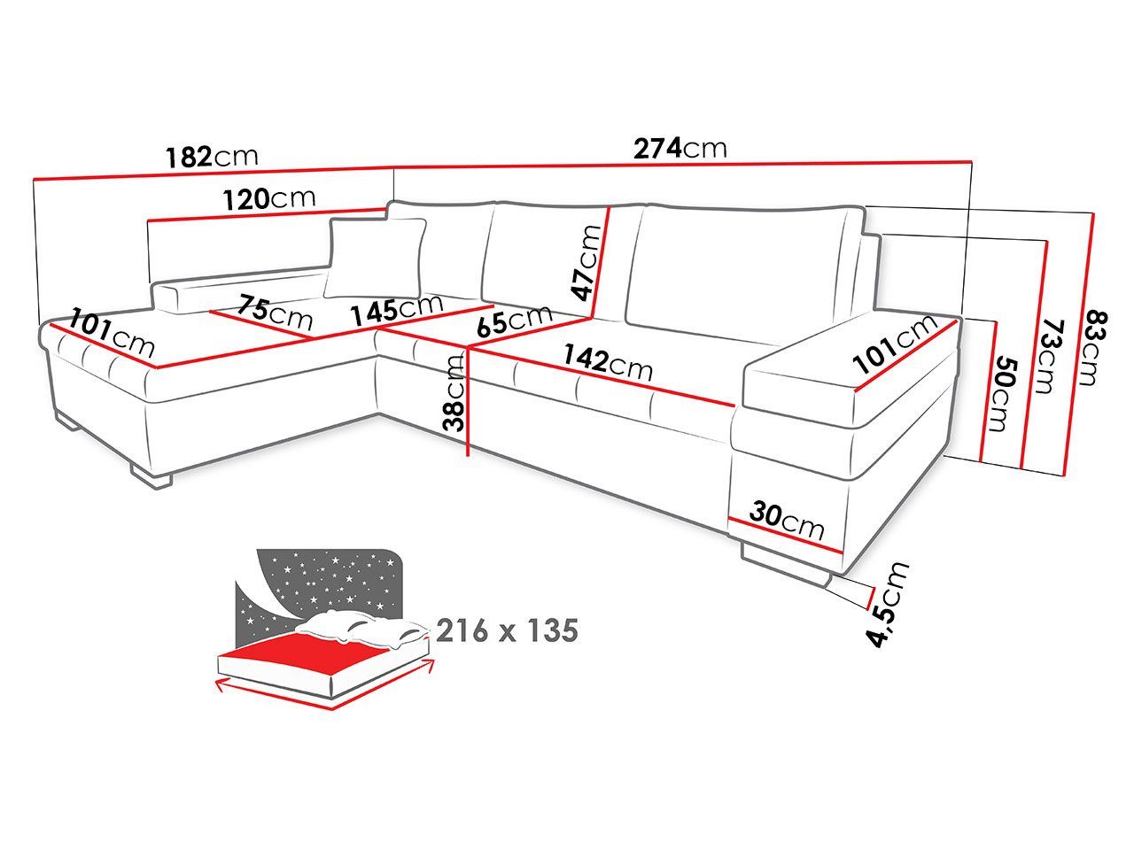 mane Wohnzimmer, und Premium, Couch Bangkok Mini Schlaffunktion L-Form, Universal mit Bettkasten, Ecksofa MIRJAN24