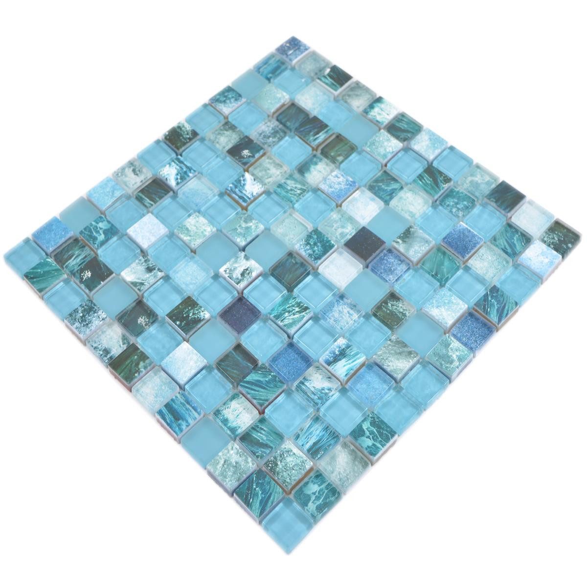 Mosafil Mosaikfliesen Glasmosaik Fliesen Cornelia Retrooptik, Glas 30.000x30.000, grün-blau, Verlegefertig auf ein Netz geklebt - Wasserfest