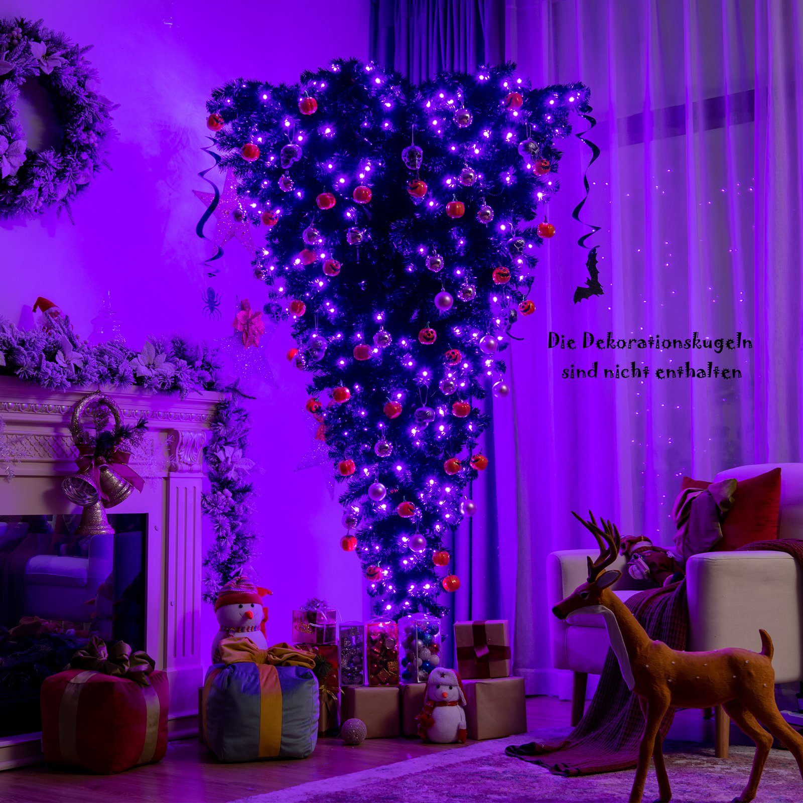 Weihnachtsbaum, Dekorationen Künstlicher Kopfüber, LEDs, 270 lila COSTWAY