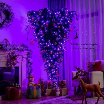 COSTWAY Künstlicher Weihnachtsbaum, Kopfüber, 270 lila LEDs, Dekorationen