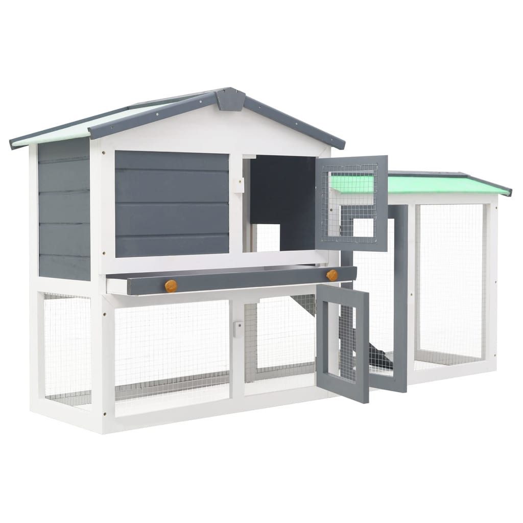 vidaXL Kleintierstall, Großer Kaninchenstall Grau und Weiß 145x45x84 cm Holz
