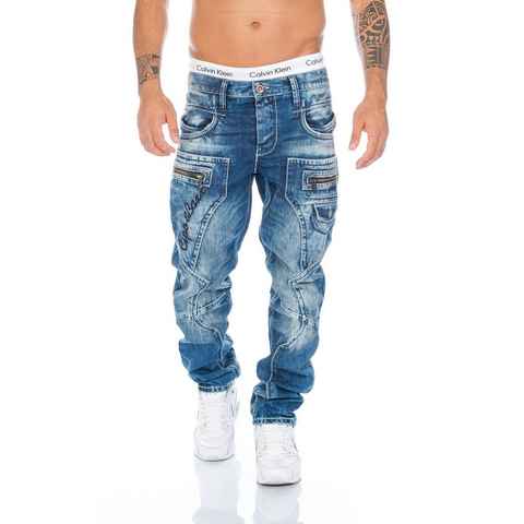 Cipo & Baxx Regular-fit-Jeans Herren Jeans Hose mit ausgfallenem Label Nahtdesign Nahtschrift