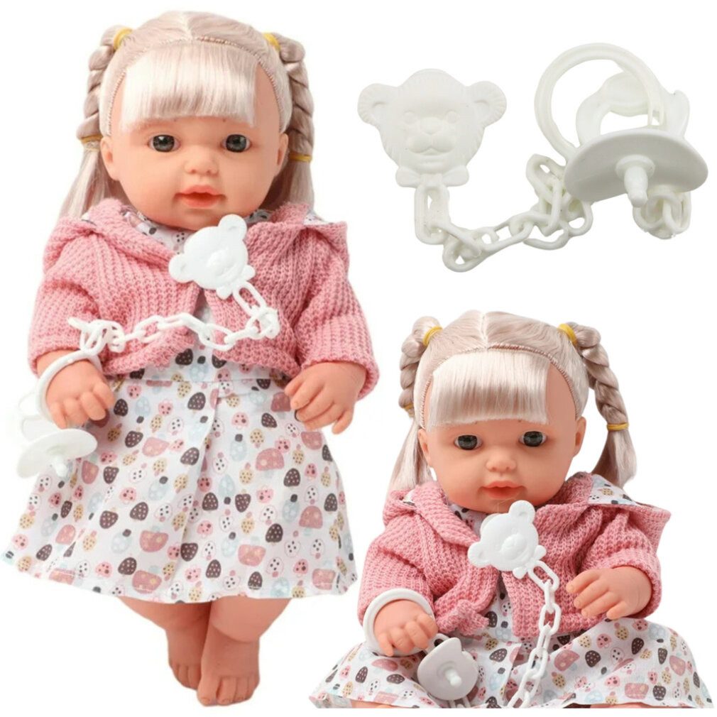 LEAN TOYS Babypuppe Babypuppe, Mädchen, Kleid, Pullover, Schnuller, Geräusche
