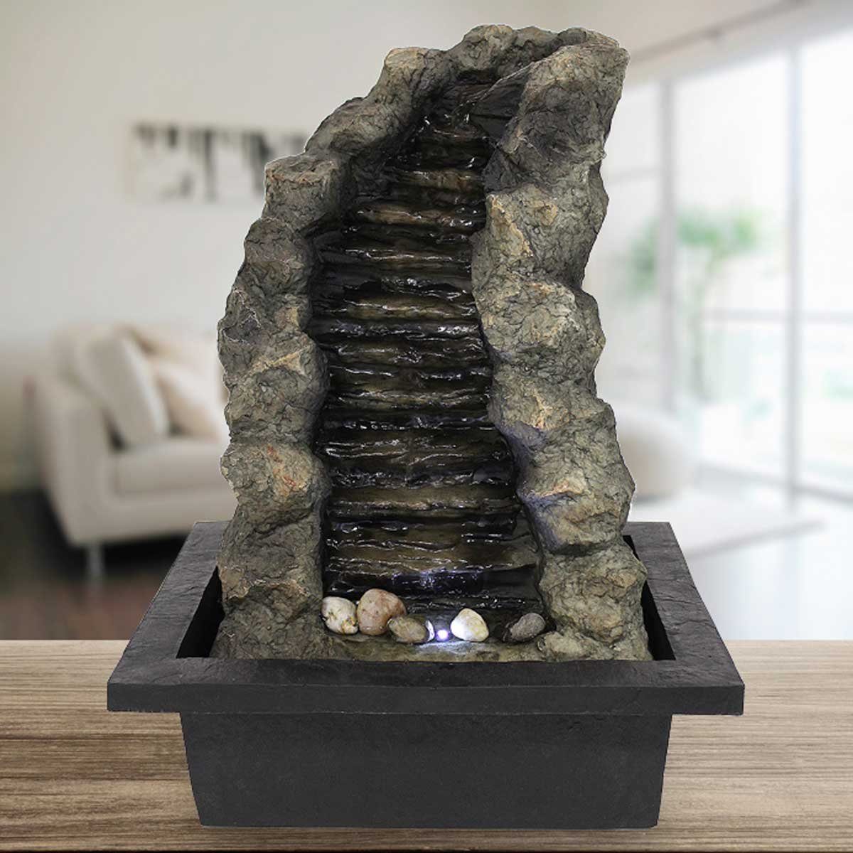 FoStream cm groß sehr Zimmerbrunnen Tischbrunnen Kiom Breite mit 30 Led, 44 cm