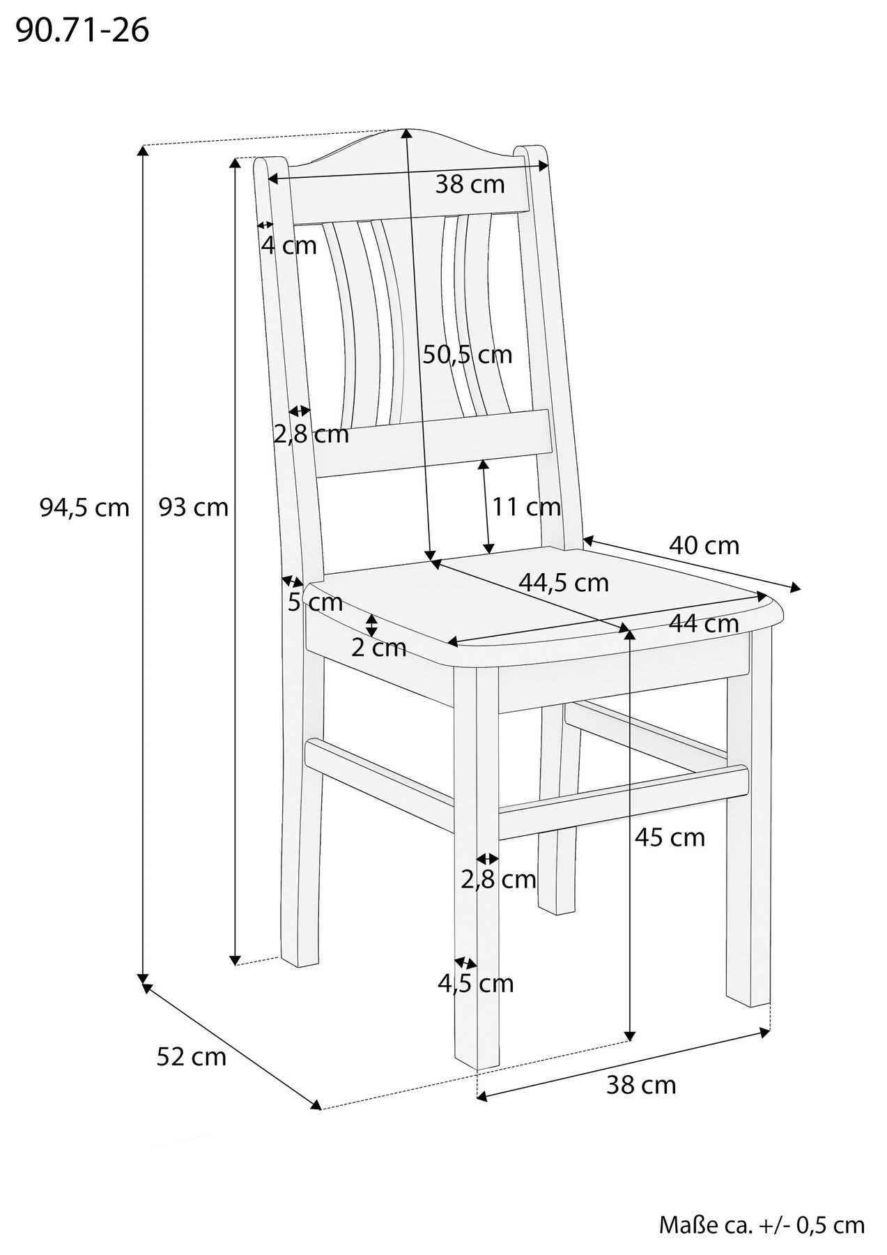 ERST-HOLZ Esszimmerstuhl Küchenstuhl Robust Massivholzstuhl Kiefer Doppelpack oder Einzelstuhl