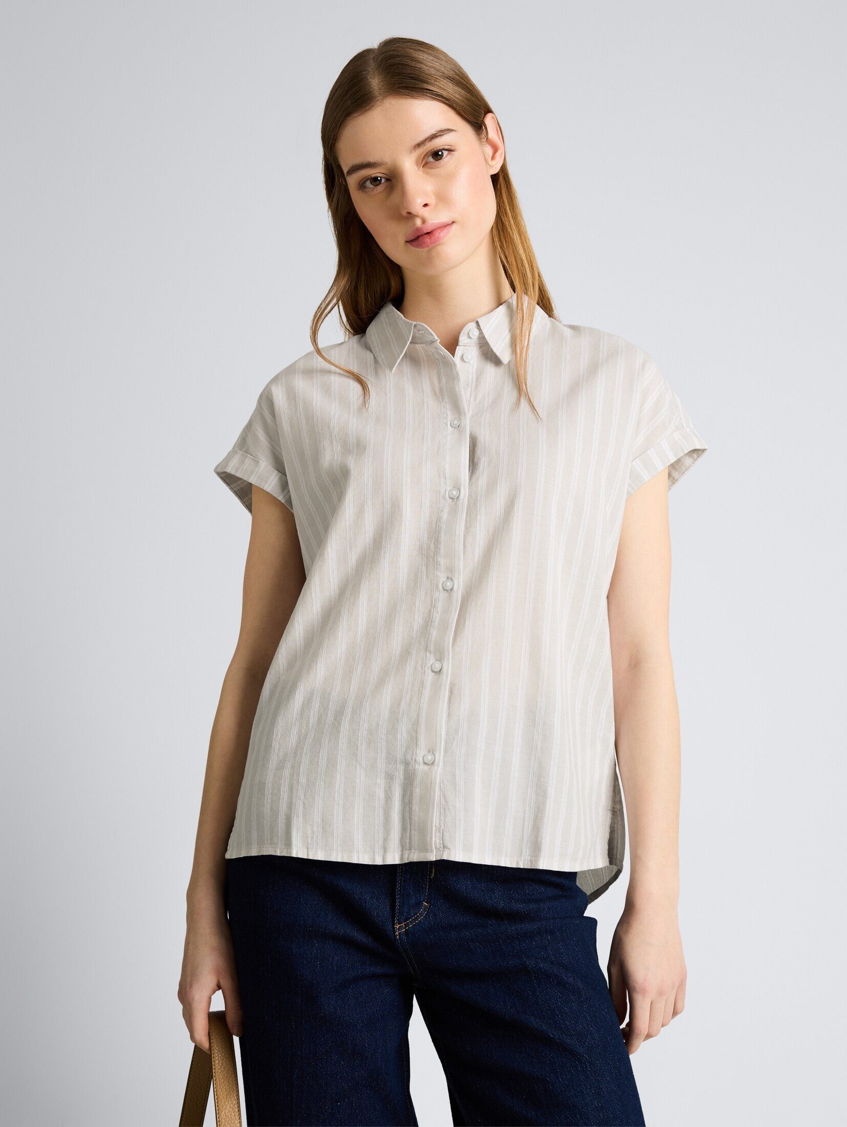 TOM TAILOR Denim Kurzarmbluse Blusen & Shirts Bluse mit Streifenmuster