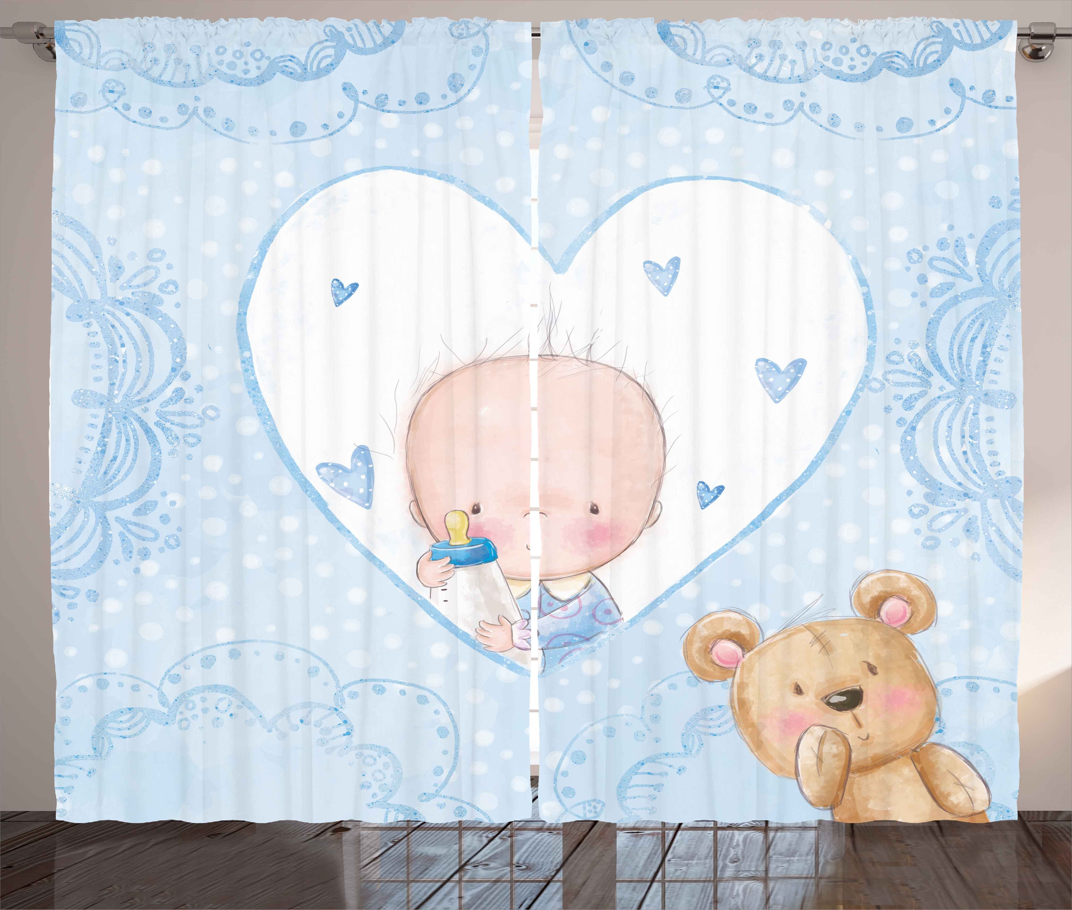 Gardine Schlafzimmer Kräuselband Vorhang mit Schlaufen und Haken, Abakuhaus, Kids Baby-Teddybär