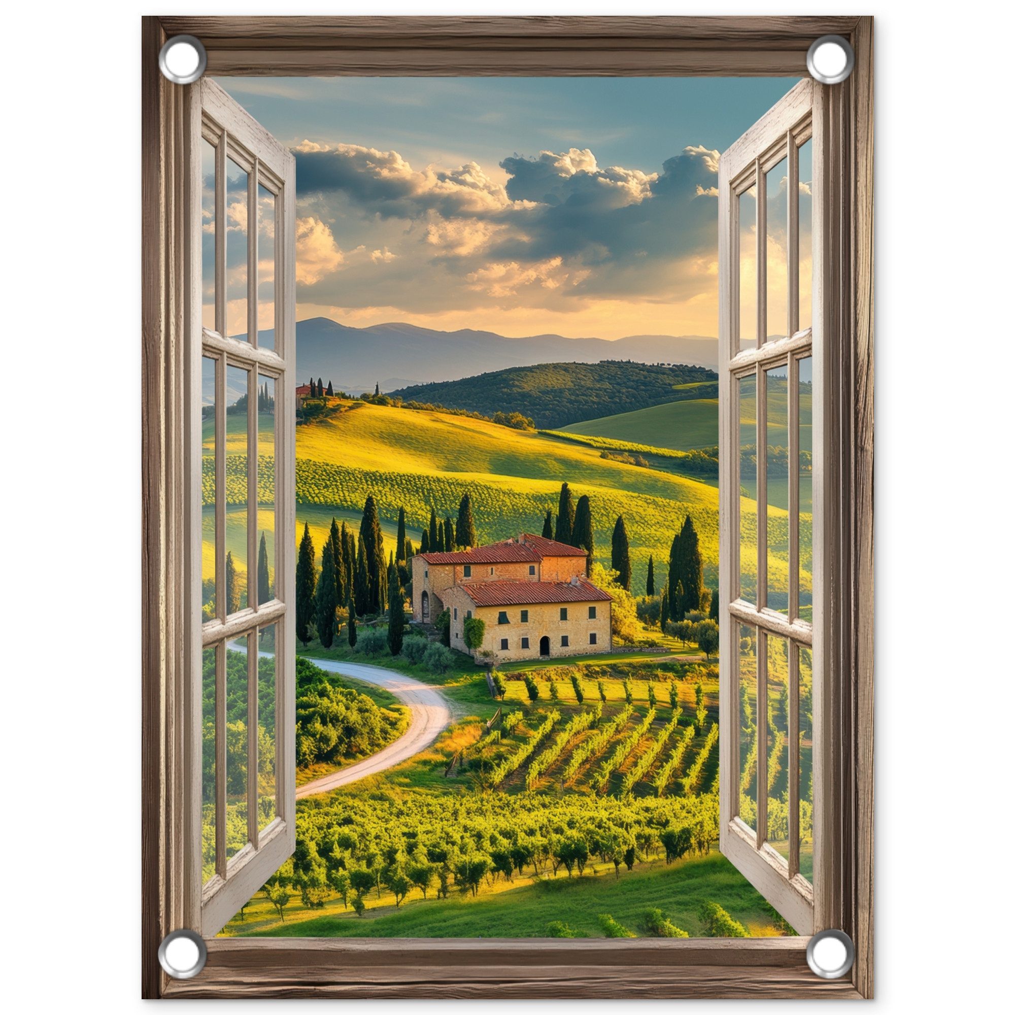 OnlyWow Poster für Garten Ansichten - Toskana - Landschaft - Sommer, Gartenposter, Outdoor Bilder, Gartendeko für draußen, 30x40 cm