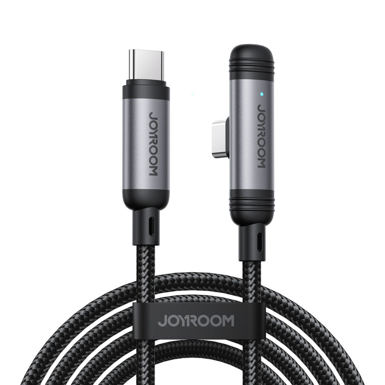 JOYROOM EnjoyX USB-Kabel, (200 cm), 60W Ladekabel 1,2 m, USB-C zu USB-C, 90° Stecker, Nylon, Schwarz