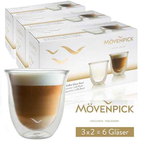 Mövenpick Gläser-Set 6 x Cappuccino Gläser, Borosilikatglas, 220 ml - Spülmaschinengeeignete doppelwandige Gläser - Thermogläser geeignet als Teegläser und Kaffeegläser