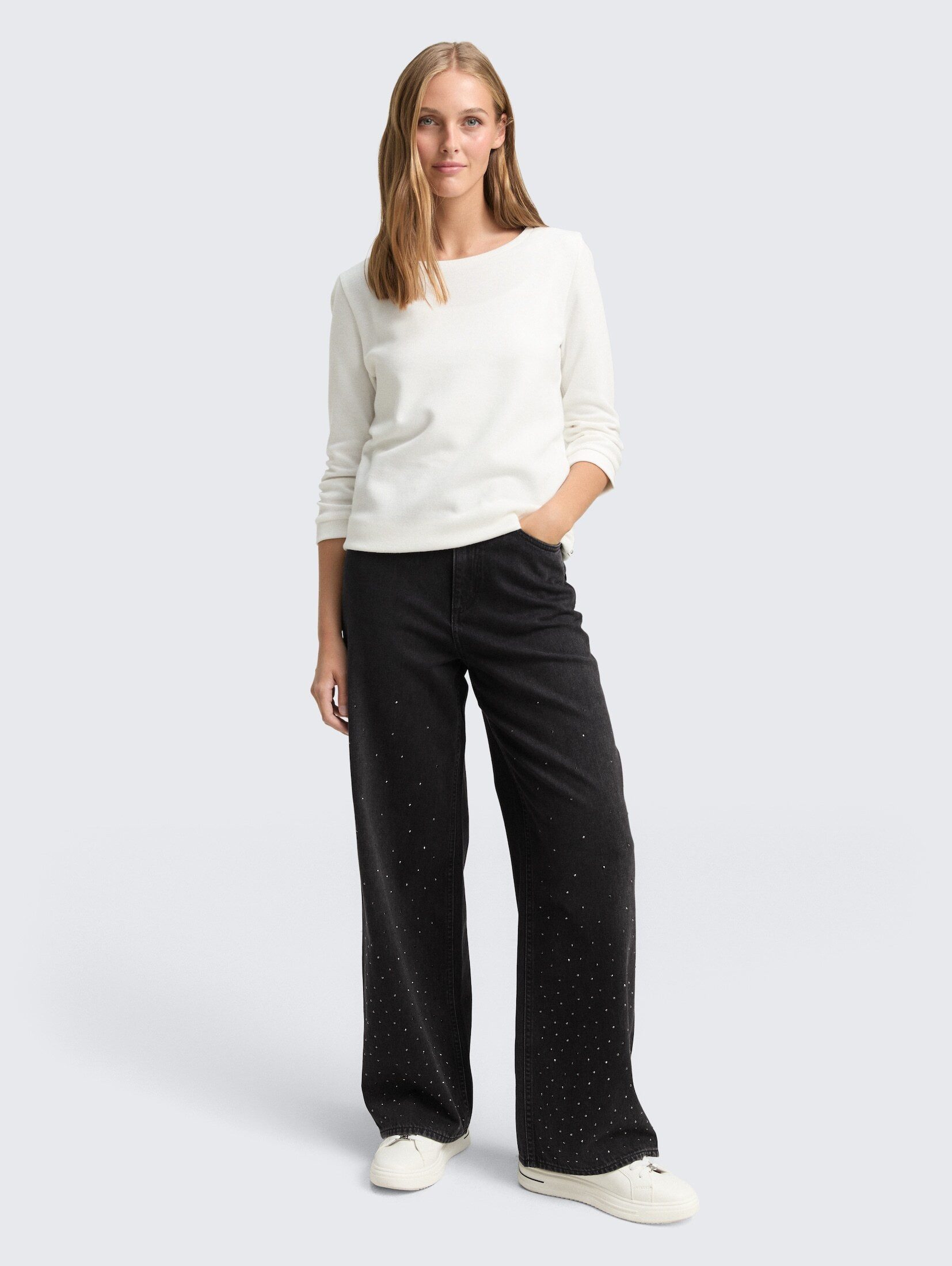 TOM TAILOR Denim Weite Jeans Jeanshosen TTLINOU WIDE Jeans mit Strasssteinen