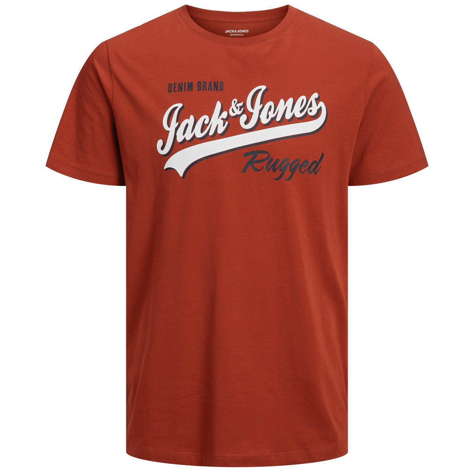 Jack & Jones Rundhalsshirt Große Größen Herren T-Shirt dunkelorange sportiver Print Jack&Jones