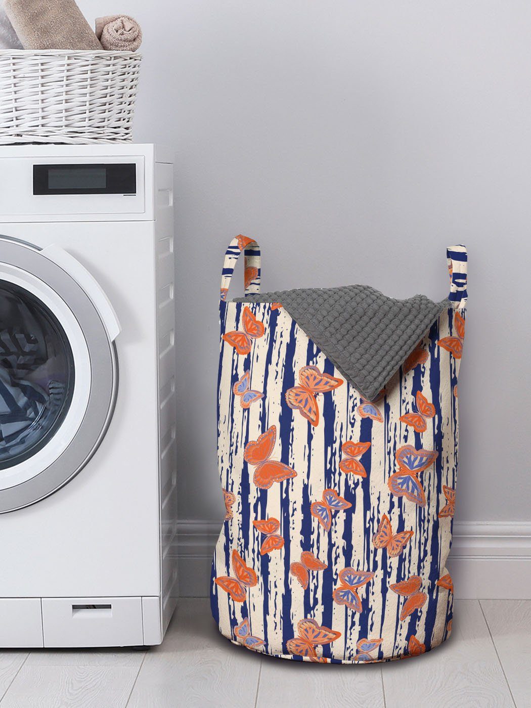Abakuhaus Wäschesäckchen Wäschekorb Waschsalons, auf Griffen Streifen Schmetterling Insekten mit Kordelzugverschluss für