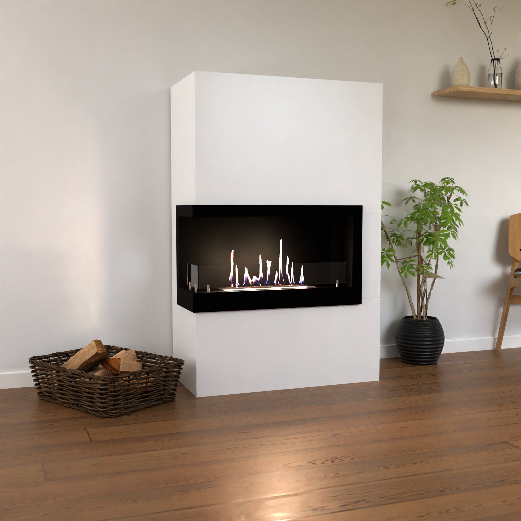 GLOW FIRE Echtfeuer-Dekokamin Halden links Ethanol Kamin, Bioethanol Kamin mit 3h Brenndauer, Heizleistung bis 2 kw