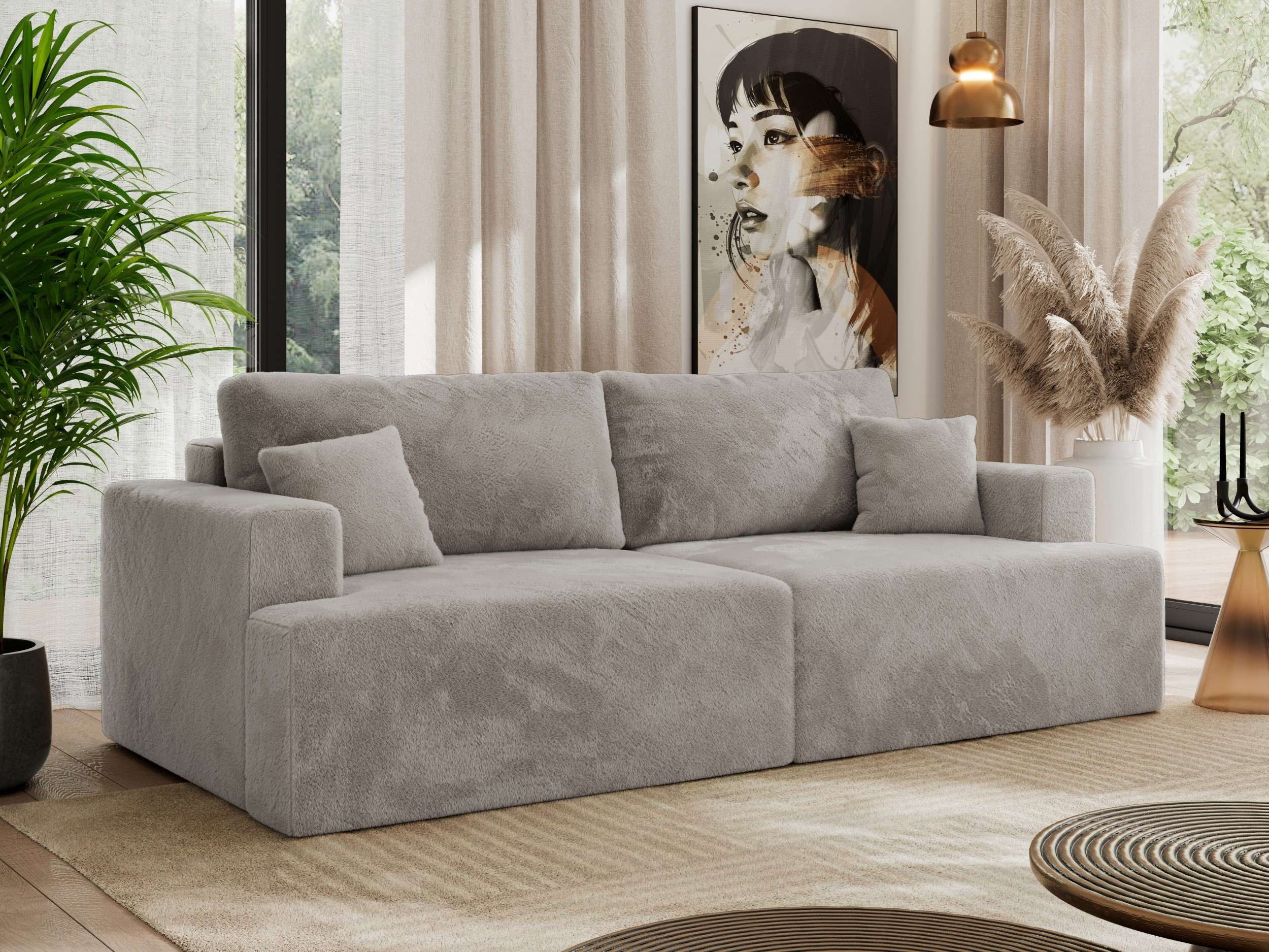 MKS MÖBEL Schlafsofa VIRELLA, 4-Sitzer-Sofa, mit Schlaffunktion, Bettkasten, modernem Design, Zierkissen