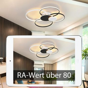 ZMH LED Deckenleuchte Modern 6 Ring Design Deckenlampe Wohnzimmer Schlafzimmer 72W, Dimmbar, LED fest integriert, 3000-6500K, Mit Fernbedienung, Warmweiß-Neutralweiß-Kaltweiß, Esszimmer