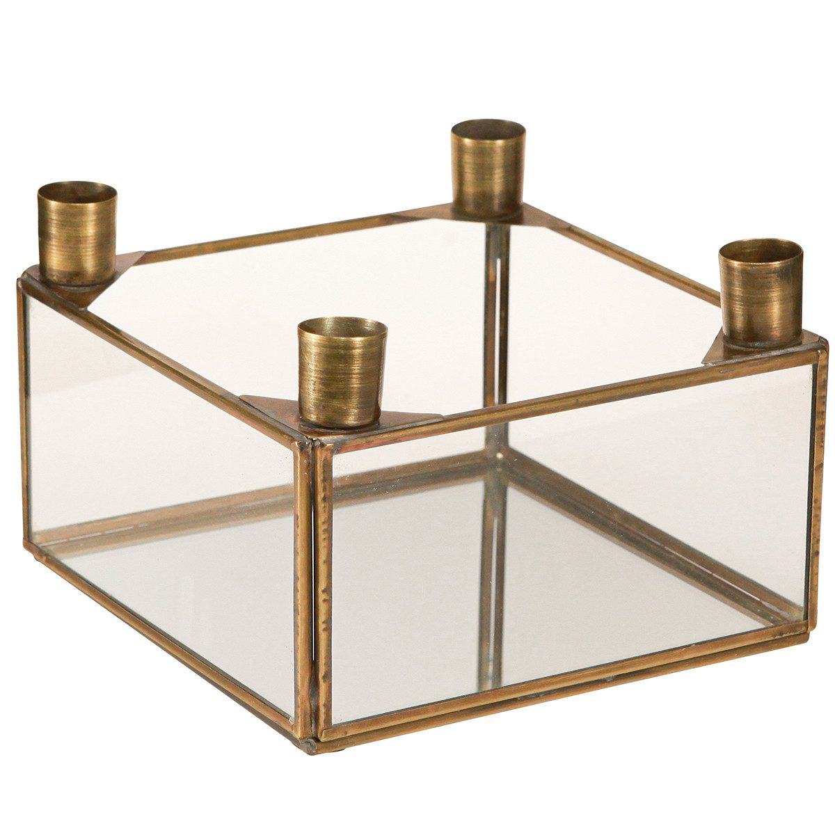 Flor & Decor Import GmbH Kerzenhalter Advent Kerzenhalter Spiegel Gold zum Befüllen 15×15×10,5cm -