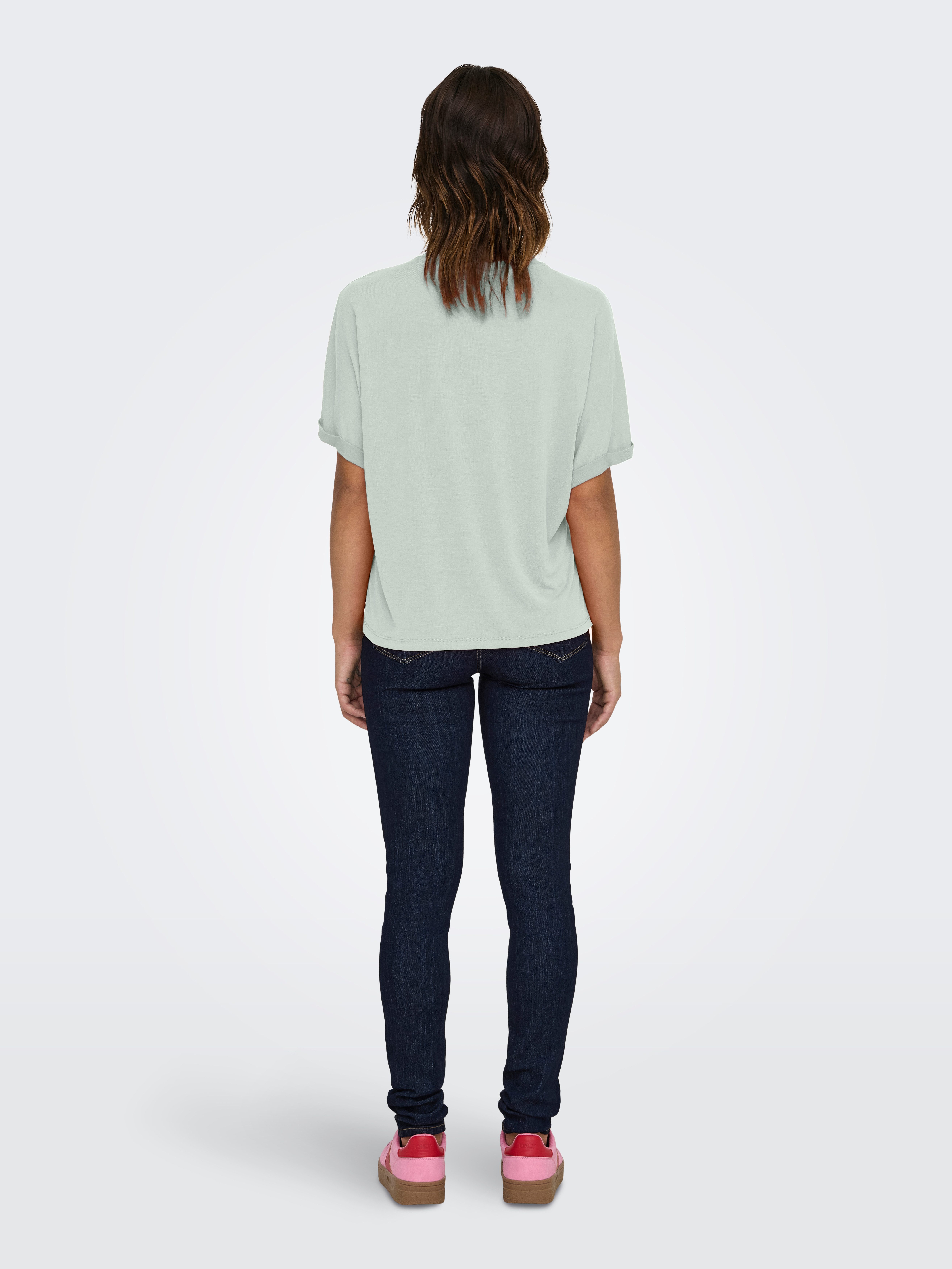 ONLY T-Shirt ONLFREE LIFE S/S FOLD-UP TOP BOX JRS Materialmix, regular fit, Rundhals – Bild 4 von 4