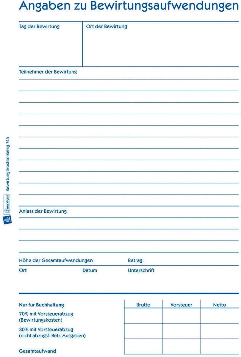 Formularblock Formularbuch Bewirtungskosten-Beleg A5 50 Blatt