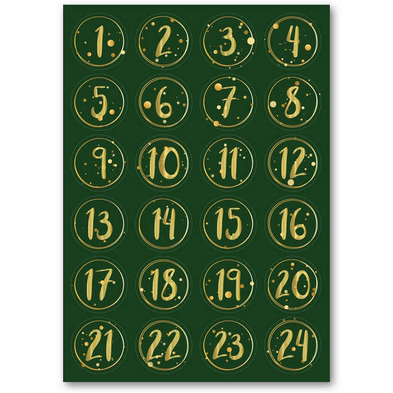 GRAVURZEILE Adventskalender Adventskalender Zahlenaufkleber zum Basteln (mit 24 farbigen Zahlen), für Weihnachten zum Selbstgestalten