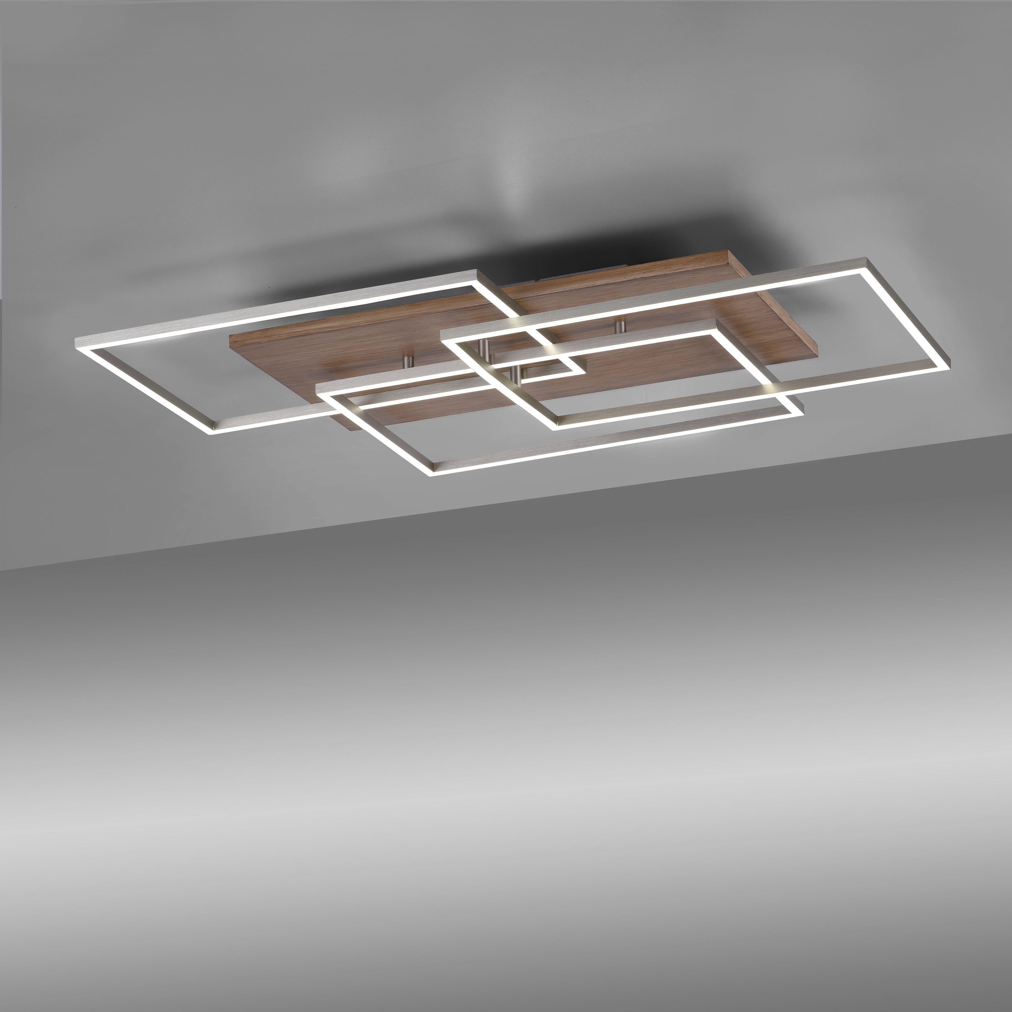Home affaire LED Pommerby, integriert, mit Stahl Funier Dimmfunktion, Holzdekor Warmweiß, Farbtemperatursteuerung fest 2700-5000K, Deckenleuchte LED CCT