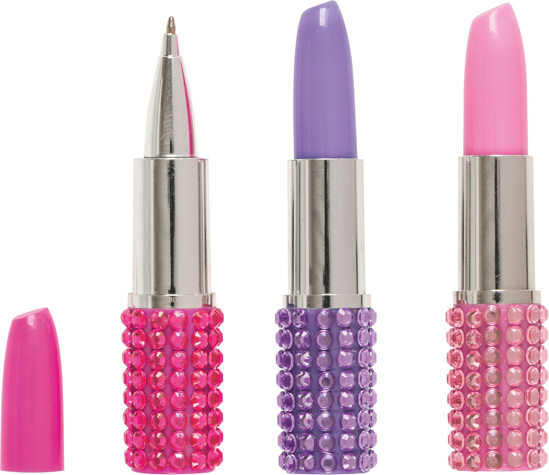 Baier & Schneider Kugelschreiber Kugelschreiber Lipstick mit Deko-Steinen 3 Farben sortiert, farblich angepasste Deko-Steine Verschlusskappe