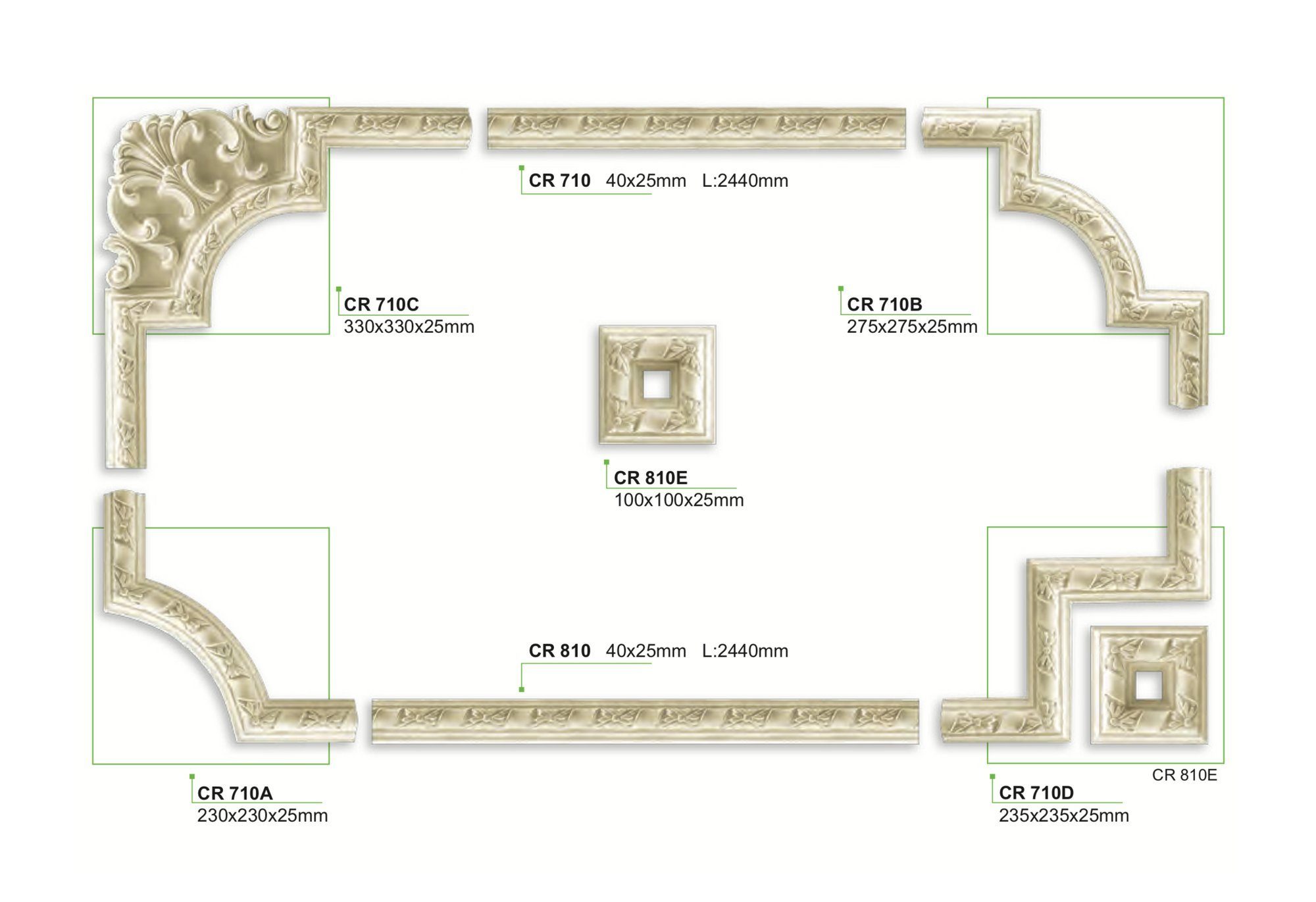 Thumbnail - Grand Decor Stuckleiste CR710D, Wand- und Deckenumrandung aus PU - Segment als Ergänzung zur Flachleiste, hart & stoßfes...