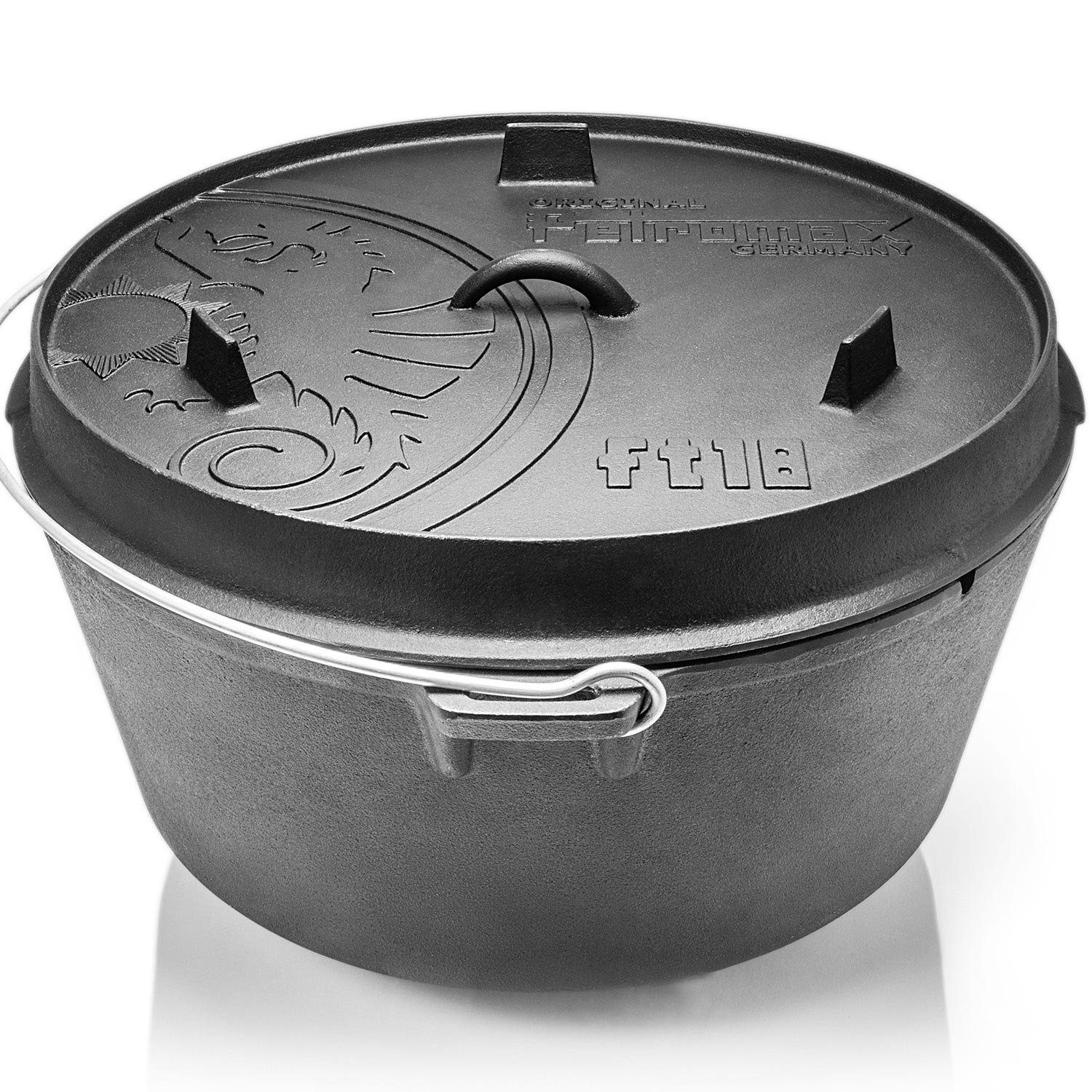 Petromax Schmortopf Feuertopf ft18 mit Deckel ohne Füße Dutch Oven, Gusseisen (Spar-Set, 3-tlg, 3-tlg., für mehr als 20 Personen geeignet), Deckel mit Henkel als Pfanne nutzbar, Topf induktionsgeeignet