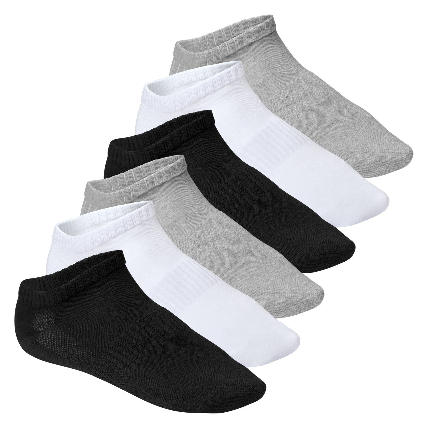 Footstar Füßlinge Damen & Herren Fitness Sneaker Socken (6 Paar) Mesh-Strick Black / Grey / White