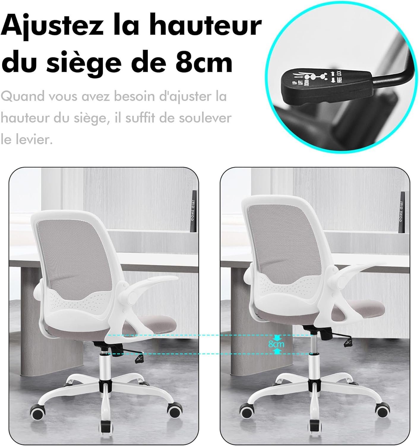 KERDOM Bürostuhl (Bürostuhl ergonomisch: Schreibtischstuhl Ergonomischer klappbarer mit verstellbarem Sitz), mit Bürostuhl, Schreibtischstuhl Armlehnen