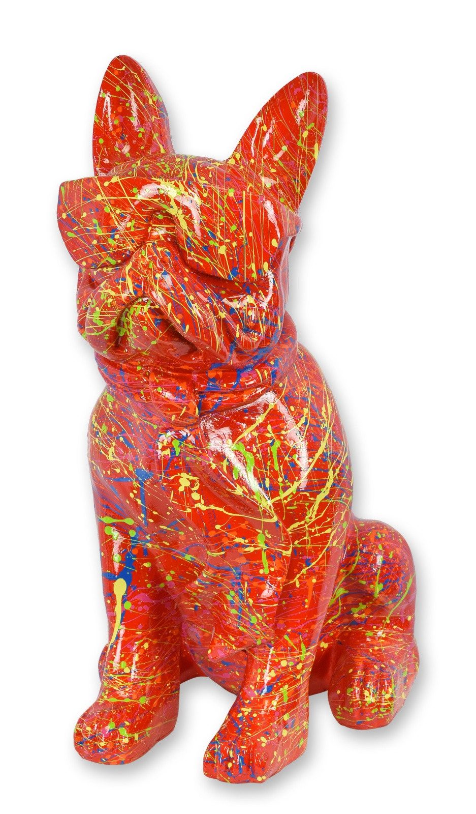 Aubaho Dekoobjekt Figur Bulldogge mit Sonnenbrille und Krawatte rote Farbspritzer Repli