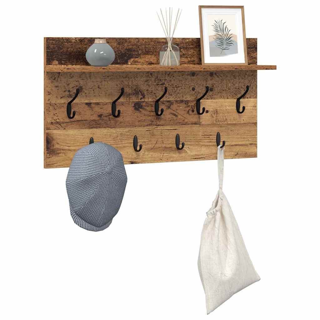 furnicato Garderobenständer Wandgarderobe mit Regal 80 x 40 x 12 cm Altholz, Garderobenständer mit Ablage und Haken für deinen Flurbereich