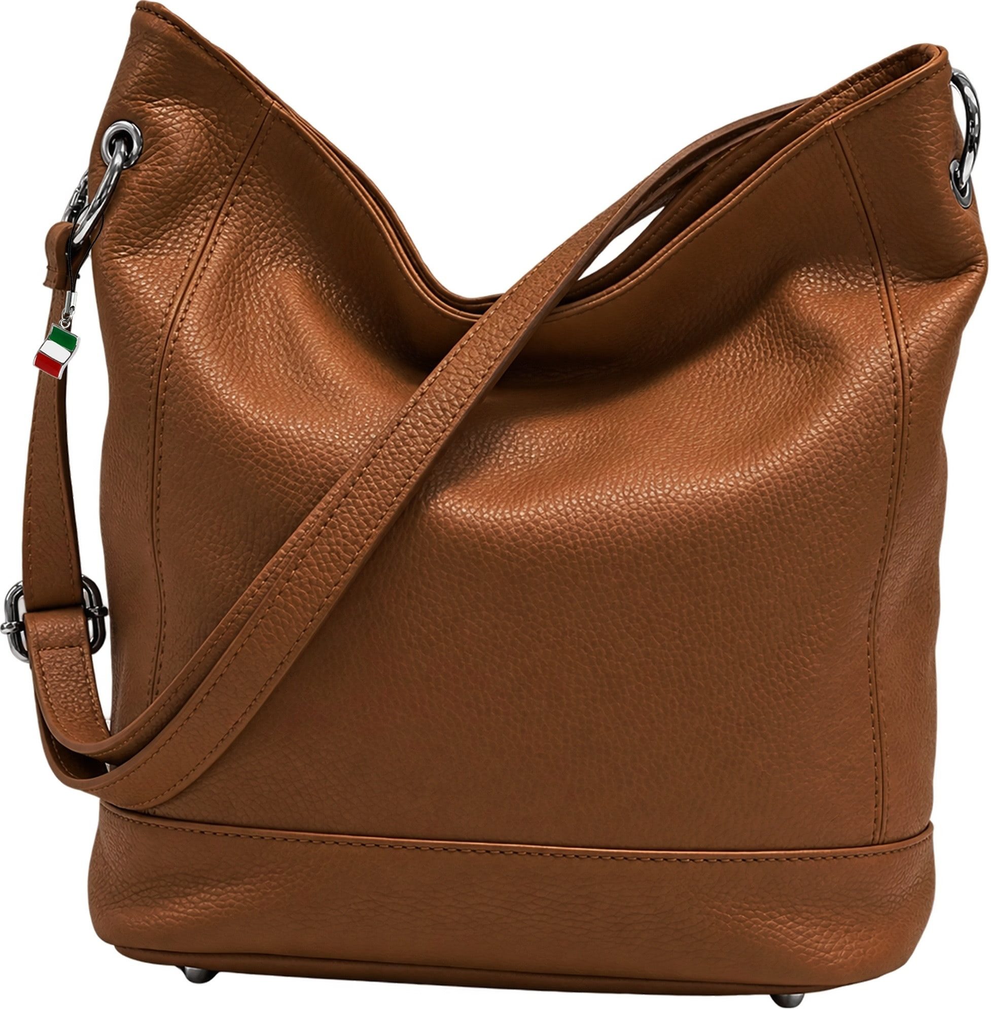 FLORENCE Schultertasche Florence Echtleder Hobo Bag Damen (Schultertasche), Damen Schultertasche, Shopper Leder, mittelbraun ca. 37cm